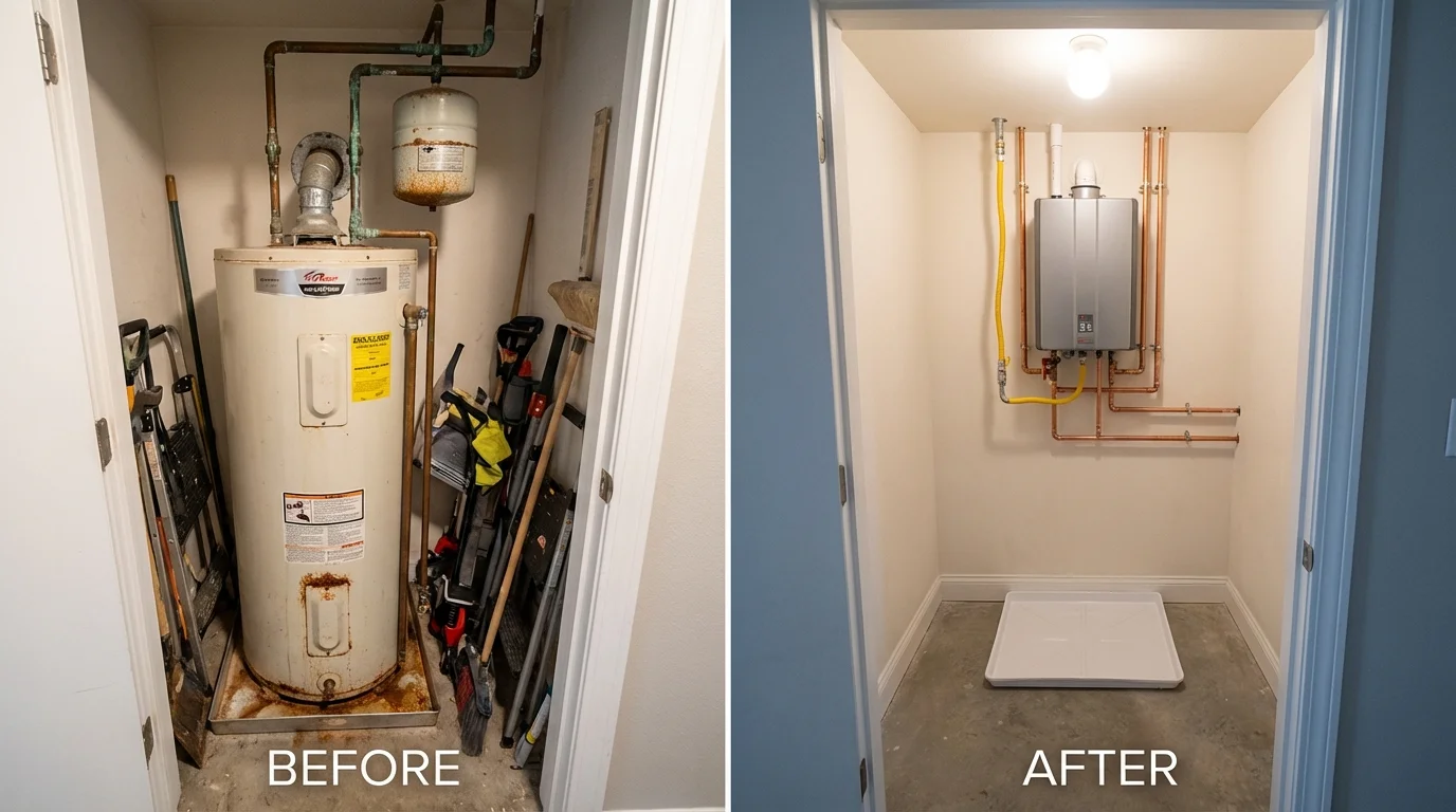 Tank water heater versus wall-mounted tankless unit comparison for Avalon, NJ homeowners